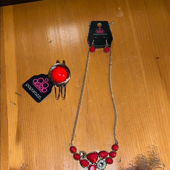 paparazzi Jewelry - Paparazzi Red and Gold Necklace Set